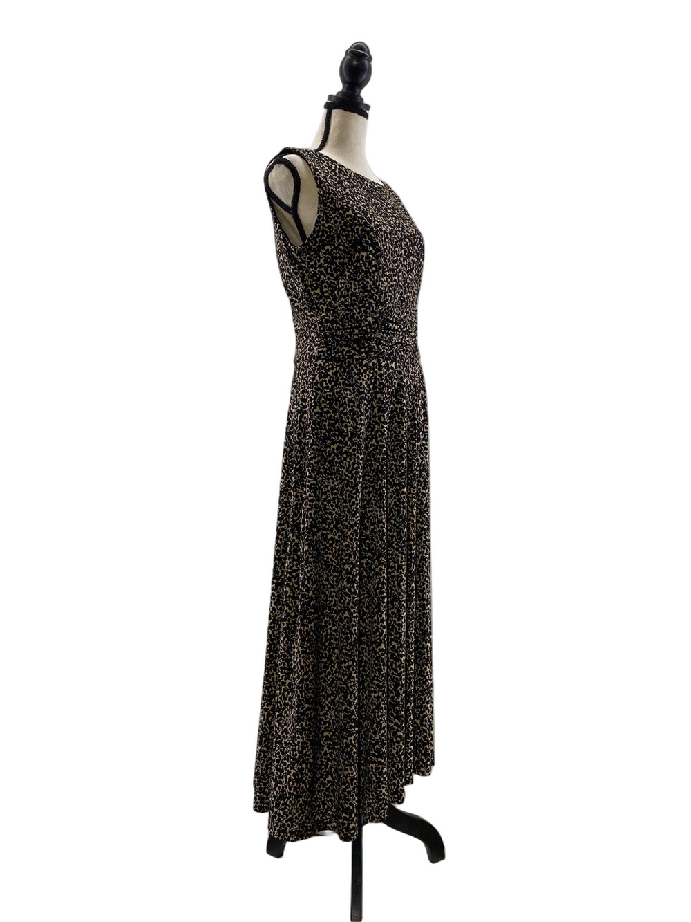 JESSICA HOWSRD Women’s Elegant Black & Beige Printed Sleeveless Maxi Dress—Sz 10